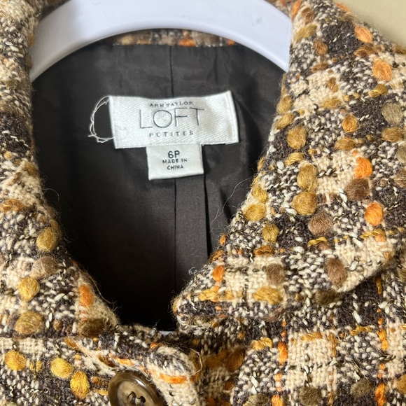 LOFT Petite 6/8 Wool Blend Tweed Skirt Suit Jacket Skirt Neutral Classic Chic - Picture 5 of 16